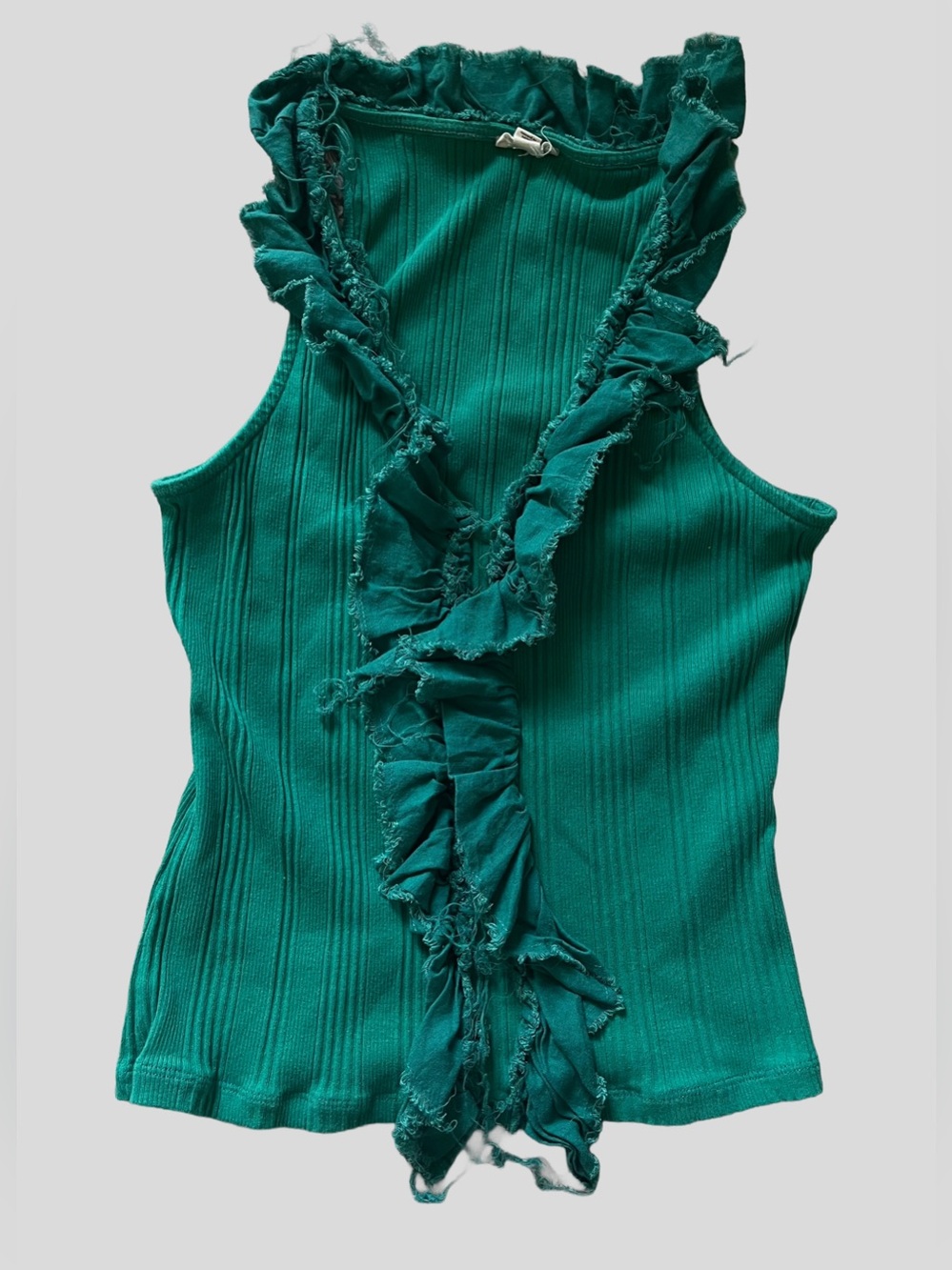 Pilcro Anthropologie Green Ribbed Ruffle Trim Ribbed Tank Top - Picture 3 of 8
